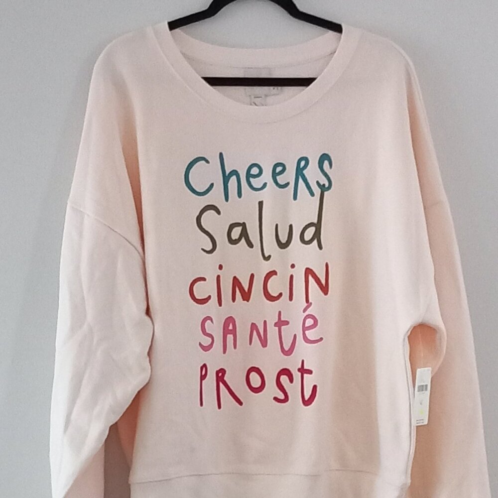 MAEVE (ANTHROPOLOGIE) sweatshirt pink Jordan Nikkson Multilingual Cheers NWT